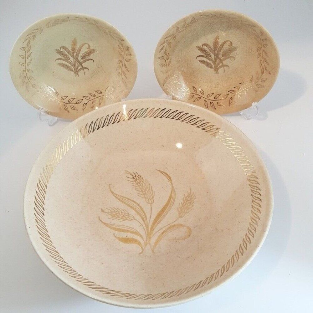 Vintage Royal China Inc 5.25" Fruit Bowls 9" Bowl Gilded Wheat 22 KT Gold Lot 3